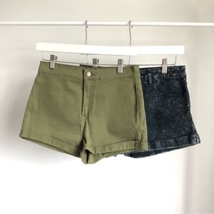 Forever 21 Bundle | Olive Green & Acid Dark Wash High Waist Shorts Size 28